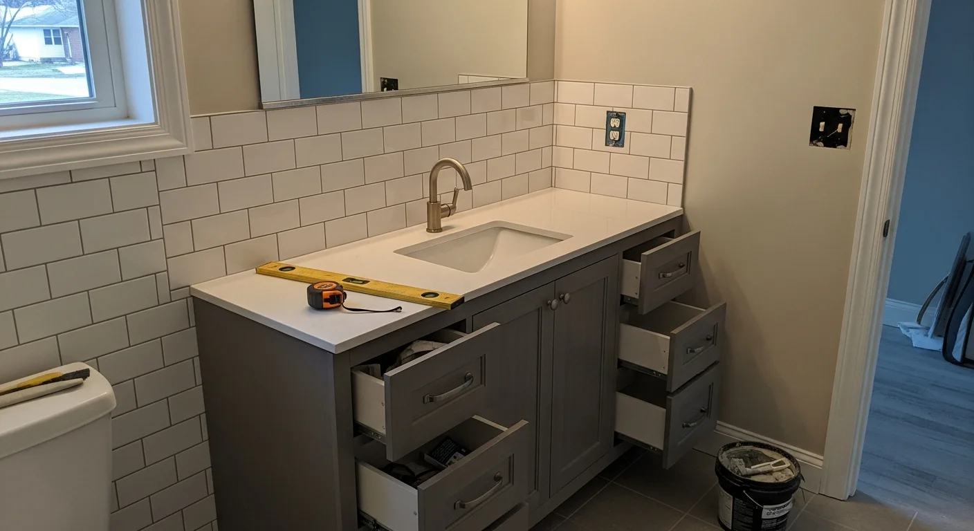 Newly remodeled bathroom with updated fixtures and flooring